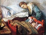 Christian Krohg Sovende mor med barn Spain oil painting artist